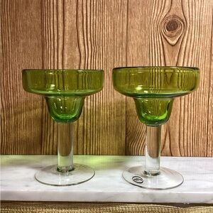 New Vintage 2003 The Cellar For Macy’s Green Glass Margarita Glasses set of 2